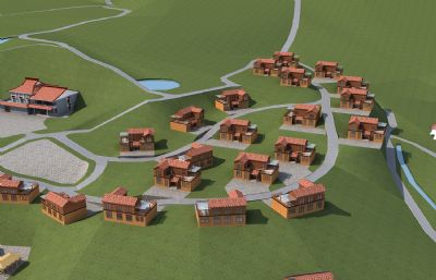 度假村山庄,别墅,露营区,游乐设施3D模型