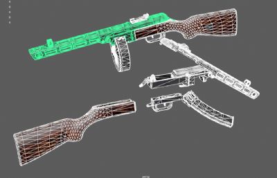 波波沙冲锋枪,PPSh41冲锋枪游戏道具3dmaya模型