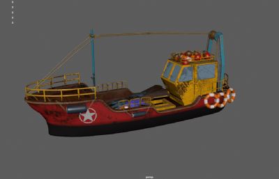 渔船,捕捞船,水产渔业船只,破旧小船3dmaya模型