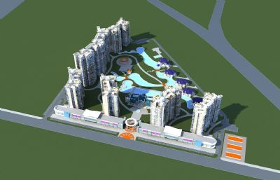 现代住宅,商业小区,商住一体规划3D模型