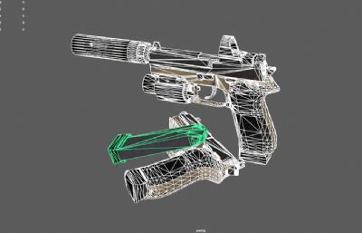 带手电筒的消音器手枪游戏道具3dmaya模型