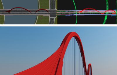 过江大桥,现代跨江大桥3D模型