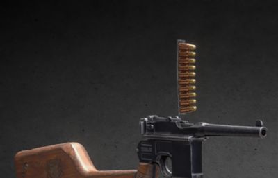 毛瑟枪c96,驳壳枪,老式手枪游戏道具3dmaya模型