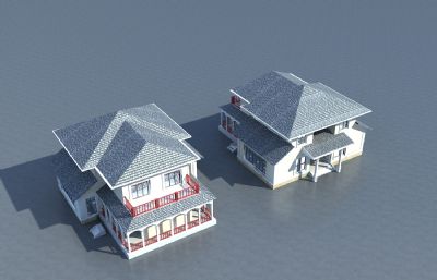 两栋现代别墅,小洋房3D模型