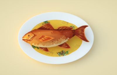 卡通烤鱼,红烧鱼熟食C4D模型