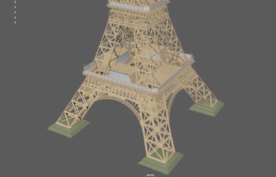埃菲尔铁塔,巴黎铁塔,标志性建筑3dmaya模型,已塌陷