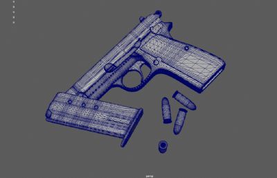 45手枪,M1911手枪道具3dmaya模型,已塌陷,非实体模型