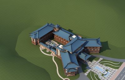 中式度假酒店,庭院别墅,四合院3D模型