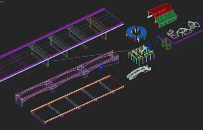 湿地公园石桥,凉亭等景观建筑配件3D模型