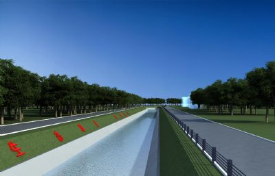 生态园沟渠,林间小路,小河场景3D模型