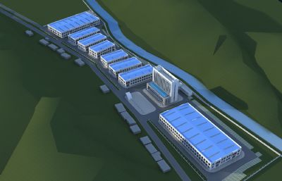 工业园厂房,办公楼门房鸟瞰3D模型