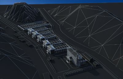 山区中式厂房,中式办公楼,中式厂区3D模型