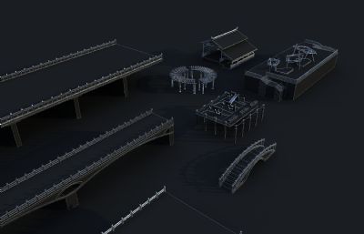 湿地公园石桥,凉亭等景观建筑配件3D模型