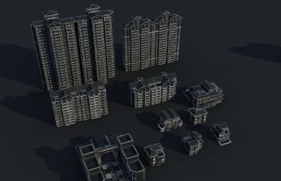 欧式住宅小区大楼设计,别墅设计方案3D模型
