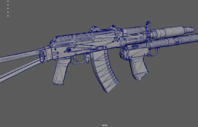 带榴弹发射器的AK74U突击步枪游戏道具3dmaya模型
