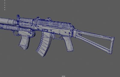 带榴弹发射器的AK74U突击步枪游戏道具3dmaya模型