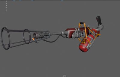 蒸汽朋克火焰喷射器,火焰枪游戏道具3dmaya模型