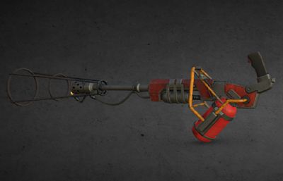 蒸汽朋克火焰喷射器,火焰枪游戏道具3dmaya模型