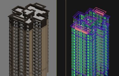 新中式单体商品房建筑3D模型