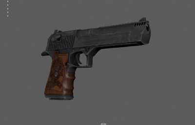 沙漠之鹰手枪,马格南手枪游戏道具低模3dmaya模型