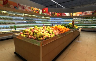 超市冷藏区 酸奶 水果 果饮区 超市货架