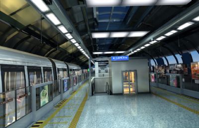 隧道城市轨道交通,地铁进站动画3D模型