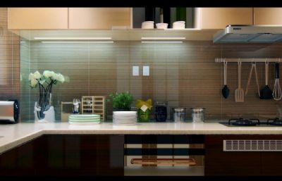现代简约厨房 新中式厨房3D模型