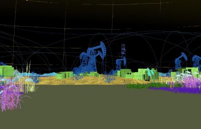 石油开采 磕头机 油田开采场景3D模型