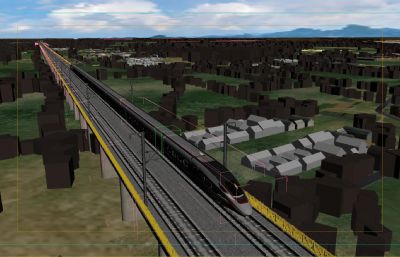 高铁穿越农田行驶的高铁复兴号,高铁内部转鸟瞰场景动画