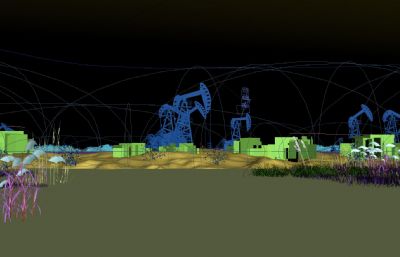 石油开采 磕头机 油田开采场景3D模型