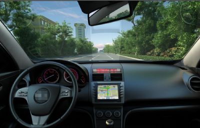 写实汽车行驶 车内观看城市街道场景3D模型