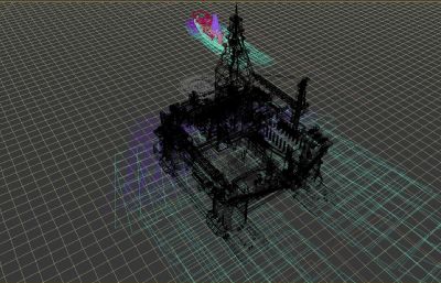 海洋石油开采 海上钻井平台 勘探船场景3D模型