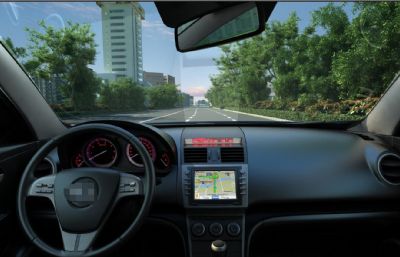 写实汽车行驶 车内观看城市街道场景3D模型