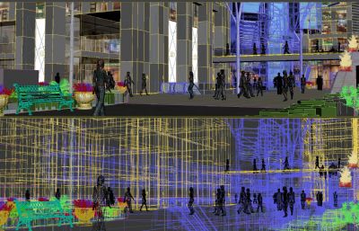 商业街 购物街 商场商业步行街街道场景3D模型
