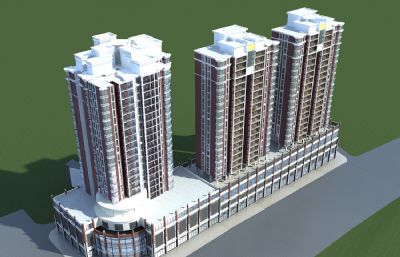 现代住宅 商场 商住楼3D模型