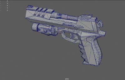 赛博朋克 科幻手枪 游戏枪械3dmaya模型,已塌陷