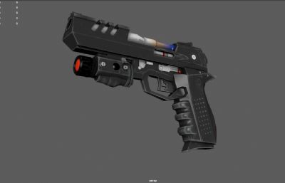 赛博朋克 科幻手枪 游戏枪械3dmaya模型,已塌陷