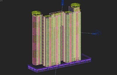 现在住宅 商住楼 高层圆塔3D模型