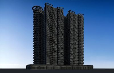 现在住宅 商住楼 高层圆塔3D模型