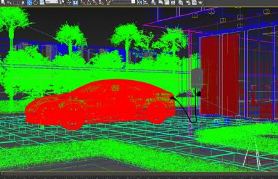 现代别墅庭院 汽车充电场景3D模型(网盘下载)