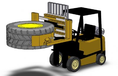 大车轮胎搬运用的叉车3D数模