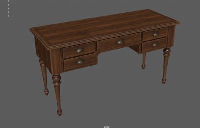 欧式复古桌子 实木桌 写字桌3dmaya模型