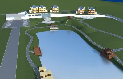 湿地公园 生态公园 湖边别墅场景3D模型