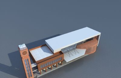带钟塔的长途汽车站 售票中心3D模型