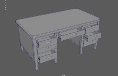 带抽屉的家用书桌,实木办公桌3dmaya模型,已塌陷