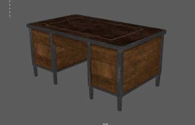 带抽屉的家用书桌,实木办公桌3dmaya模型,已塌陷