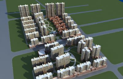 城市花园,欧式洋房住宅,联排别墅小区规划3D模型
