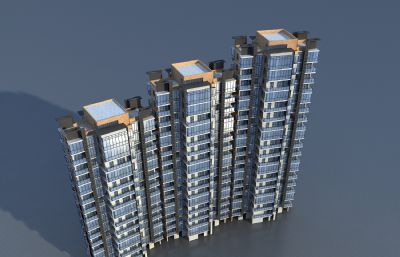底层架空,封闭阳台的现代住宅3D模型