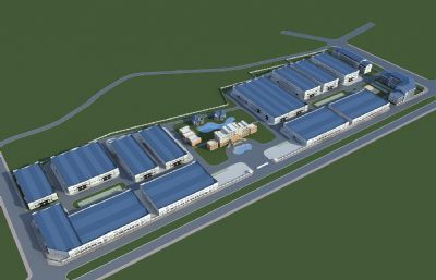 厂区仓库,公司办公楼整体规划设计3D模型