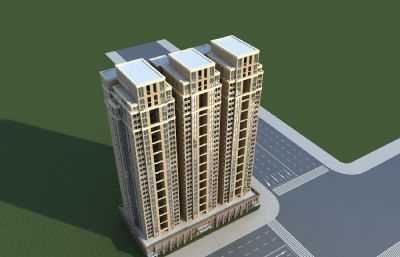 高层公寓小区,欧式住宅商品房3D模型